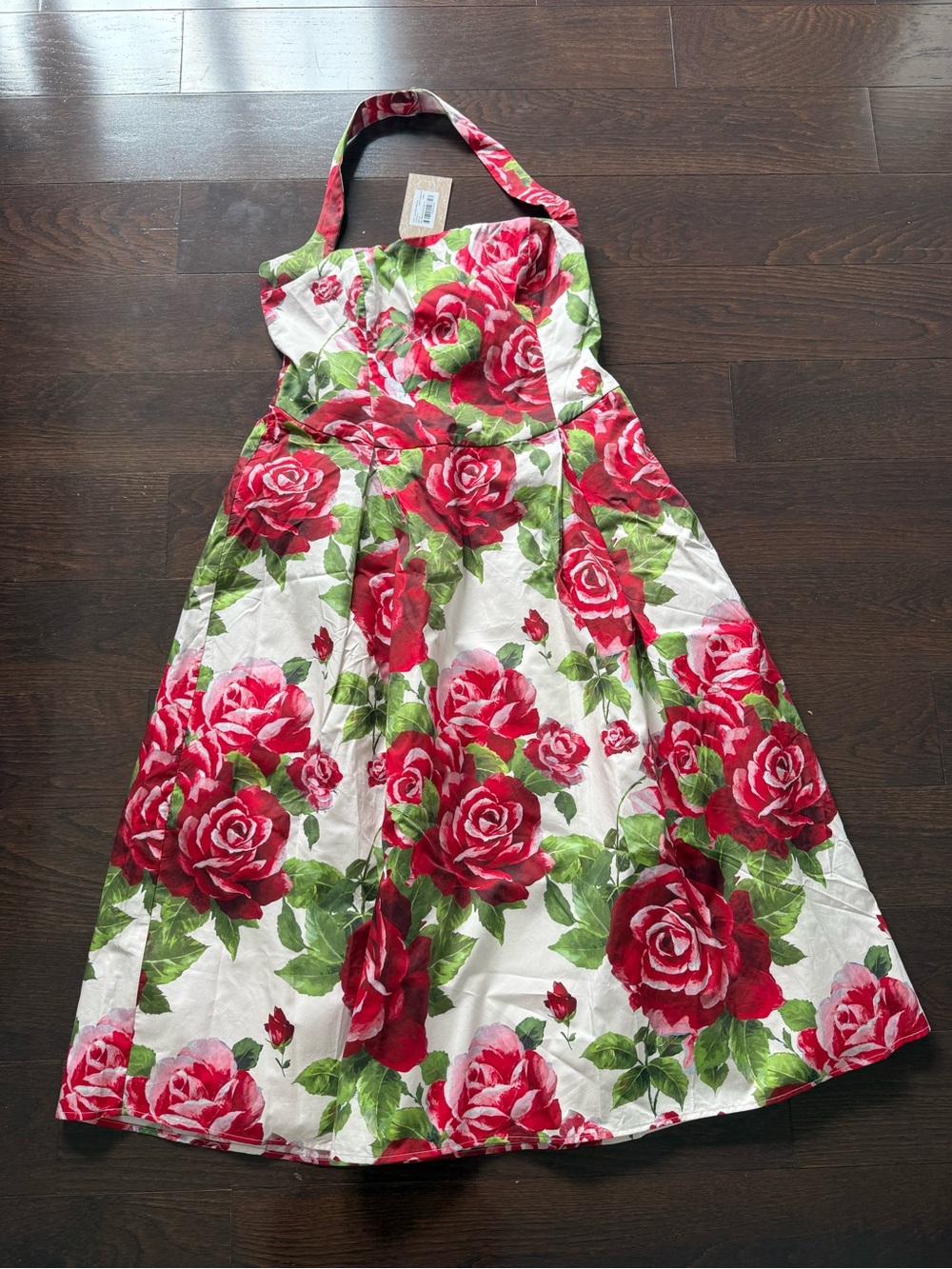 NWT Meshki Juana Halter midi Dress with Red Rose Print